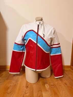 Ungava Radicql Red, White & Sky Blue Retro Moto Jacket